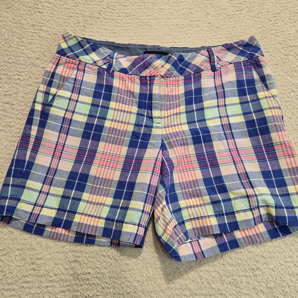 Talbots Plaid Cotton Shorts in Navy, Pink, Yellow